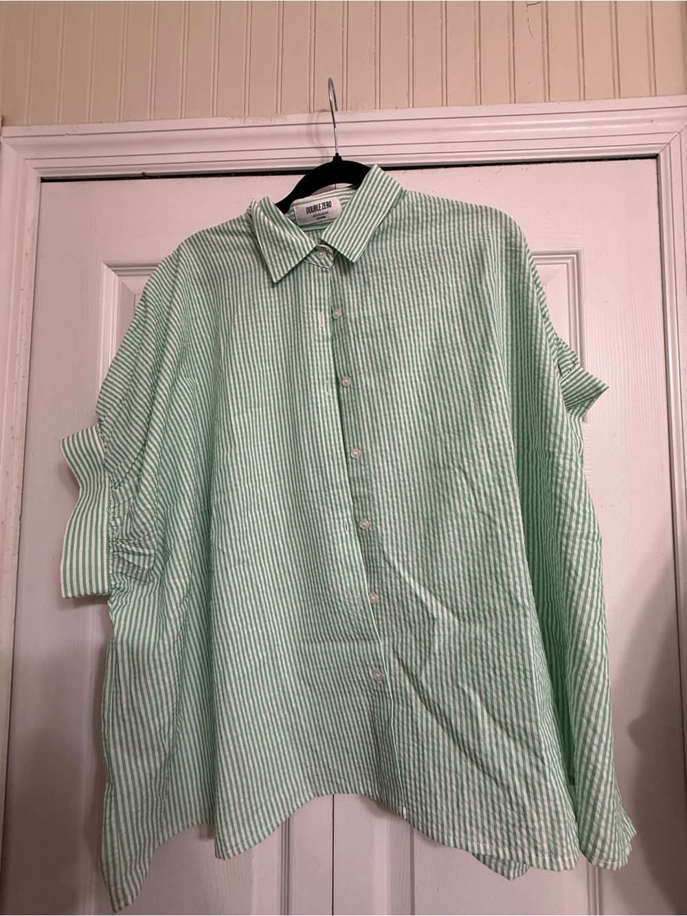 Double Zero Mint Green and White Striped Button-Down Shirt